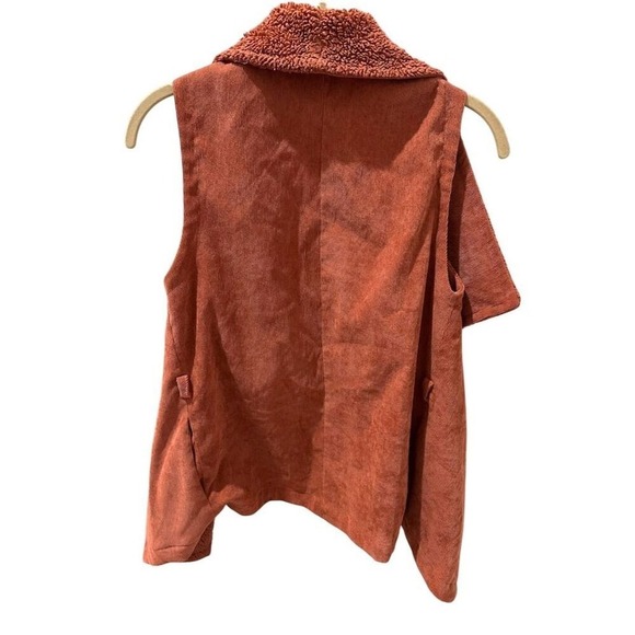 Womens Corduroy‎ Sherpa Vest Orange Small Open Front Waterfall Collar - Picture 6 of 6